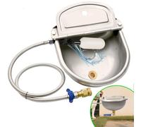 Boajf Automatic Dog Water Dispenser, Outdoor Chicken Waterer with Drain Valve, Easy Cleaning, Stainless Steel Auto Livestock Water Bowl with Float Valve, Self Drinking Trough for Horse (1 Gallon)