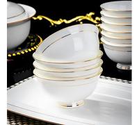 BoaLumi Ceramic Soup Bowls - 10 Ounce Gold Rim Set of 5 Premium Bone China White Bowls - Dishwasher and Microwave Safe - Ideal for Ice Cream, Rice, Side Dishes, Snacks, Dessert