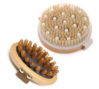 BoAn 2 Piece Shower Brush Set - Natural Wooden Massage Brush for Dry Skin, Lymphatic Drainage and Cellulite Care Body Brush for Exfoliating Body Scrubber and Cellulite Treatment