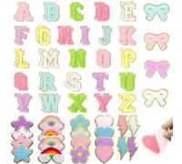 BoAn 76 Pcs Chenille Patches for DIY Clothing Self Adhesive, Include 26 Letter Lightning Rainbow Bow Heart Star Flower Patches for Backpacks T-Shirt Hats Bags Jackets
