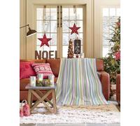 Boanket Colorful Striped Throw Blanket Farmhouse Rainbow Color Stripes Flannel Fleece Blanket, Lightweight Blanket for Women Adult Girl - Microfiber Nap Blanket for Couch, Bed, Sofa 80" x 60"