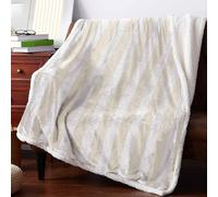 Boanket Cream Striped Sherpa Fleece Soft Double-Layered Fluffy Blanket, Modern Farmhouse Cream White Stripes Warm Throw Blankets for Living Room, Bedroom, 59" W x 79" L