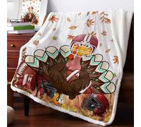 Boanket Fall Turkey Sherpa Fleece Soft Double-Layered Fluffy Blanket, Thanksgiving Maple Leaf Pumpkins Warm Throw Blankets for Living Room, Bedroom, 39" W x 49" L