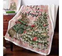 Boanket Pink Plaid Christmas Sherpa Fleece Soft Double-Layered Fluffy Blanket, Xmas Tree Bunny Snowflake Warm Throw Blankets for Living Room, Bedroom, 49" W x 59" L