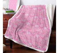 Boanket Pink Pumpkins Fall Sherpa Fleece Soft Double-Layered Fluffy Blanket, Thanksgiving Botanical Warm Throw Blankets for Living Room, Bedroom, 49" W x 59" L