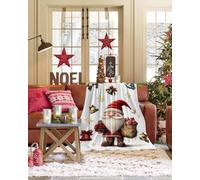 Boanket Red Christmas Gnomes Throw Blanket Xmas Bells Snowflake Flannel Fleece Blanket, Lightweight Blanket for Women Adult Girl - Microfiber Nap Blanket for Couch, Bed, Sofa 80" x 60"