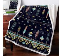 Boanket Yellow Teal Pink Sherpa Fleece Soft Double-Layered Fluffy Blanket, Geometric Abstract Art Cream Black Warm Throw Blankets for Living Room, Bedroom, 59" W x 79" L