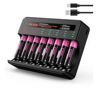 BOANV 8 Pcs 1200mAh AAA rechargeable Battery and 8 Slot USB-C Battery Charger Quick Charge for AA AAA Rechargeable (8 Slot charger+8 AAA battery)