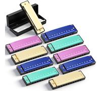 Boao 10 Pcs Harmonica Set Harmonica with Case 10 Hole 10 Tones Titanium Color Diatonic Chromatic Harmonicas Musical Mouth Organ for Beginner Students Professionals Adults Instruments Gifts, 4 Colors