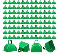 Boao 100 Pieces Metal Cowbell with Handle for Sporting Events Small Cow Bell Loud Bells Noise Makers Call Bells for Wedding Cheering Football Games, 3 x 2.8 x 2.5 Inch (Green)