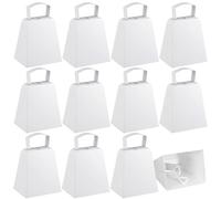 Boao 12 Pack Metal Cowbells with Handle 4 Inch Cow Bells Noise Makers Hand Percussion Cowbells Loud Cheering Bells for Sporting Events Football Games Weddings School Celebrations Party(White)