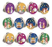 Boao 12 Pcs Ramadan Tambourine 4 Inch with Printed Eid Design Ramadan Party Favor Handheld Jingle Drum for Eid al-Fitr and Celebration, Party Decoration and Musical Performance