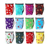 Boao 12 Pieces Reusable Iced Coffee Cup Sleeve Insulator Neoprene Beverages Cup Holder for Tumbler Hot Cold Drinks with Handle Summer Beach Tropical Hawaii (Christmas Style,32 Ounce (pack of 1))