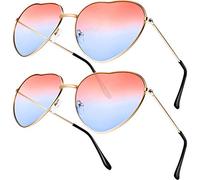 Boao 2 Pairs Hippy Specs Glasses Heart Shaped Sunglasses for Hippie Fancy Dress Accessory, Rose Gold Frame (Gradient Pink to Blue Lens)