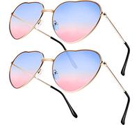 Boao 2 Pairs Hippy Specs Glasses Heart Shaped Sunglasses for Hippie Fancy Dress Accessory, Rose Gold Frame (Gradient Blue to Pink Lens)