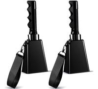 Boao 2 Pcs 9 Inch Cowbell with Wrist Strap Noise Makers for Sporting Events Loud Hand Bell with Handle Graduation Football Games Party Farm Bells Hand Chimes Percussion Musical Instruments(Black)