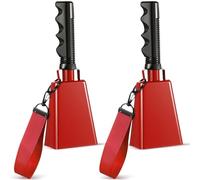 Boao 2 Pcs 9 Inch Cowbell with Wrist Strap Noise Makers for Sporting Events Loud Hand Bell with Handle Graduation Football Games Party Farm Bells Hand Chimes Percussion Musical Instruments(Red)