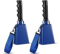 Boao 2 Pcs 9 Inch Cowbell with Wrist Strap Noise Makers for Sporting Events Loud Hand Bell with Handle Graduation Football Games Party Farm Bells Hand Chimes Percussion Musical Instruments(Blue)