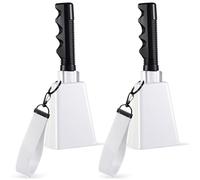 Boao 2 Pcs 9 Inch Cowbell with Wrist Strap Noise Makers for Sporting Events Loud Hand Bell with Handle Graduation Football Games Party Farm Bells Hand Chimes Percussion Musical Instruments(White)