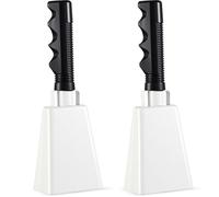 Boao 2 Pcs Cowbell 9 Inch with Handle Cheering Bells Noise Makers for Sporting Events Graduation Wedding Football Games Party Farm Bells Hand Chimes Percussion Musical Instruments(White)