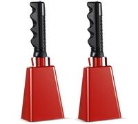 Boao 2 Pcs Cowbell 9 Inch with Handle Cheering Bells Noise Makers for Sporting Events Graduation Wedding Football Games Party Farm Bells Hand Chimes Percussion Musical Instruments(Red)