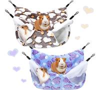 Boao 2 Pcs Guinea Pig Rat Hammock Hamster Hanging Hammock/Accessories for Small Animals Chinchilla Parrot Sugar Glider Ferret (Purple, Coffee Color, Heart Pattern)