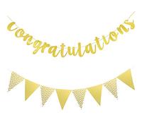 Boao 2-Piece Graduation Triangle Flag Banner - Gold Glitter Congratulations Banner for Wedding, Baby Shower, Ceremony & Retirement Party Supplies