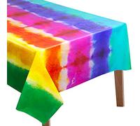 Boao 2 Pieces Tie Dye Tablecloth Plastic Hippie Table Cover Rectangle Colorful Rainbow Party Decorations for 60s 70s Birthday Party Kitchen Family Dining Room Supplies(86.6 x 51.2 Inch)