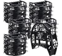 Boao 20 Pcs Double Row Tambourine Half Moon Double Row Metal Jingles Hand Held Instruments Percussion with Handle Grip for Adults, KTV, Party(Black)