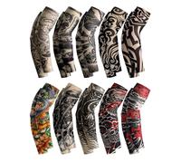 Boao 20 Pcs Men's Cooling Arm Sleeves Long Fingerless Arm Cover Anti Slip UV Protection Sun Temporary Tattoo Arm Sleeves
