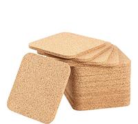 Boao 20 Pieces 5 mm Thick Wooden Cork Coasters, Absorbent Square Drink Coasters, Cork Mats 4 x 4 Inch