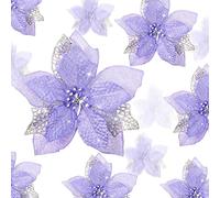 Boao 24 Pieces Christmas Artificial Glitter Poinsettia Flowers Xmas Flowers Wedding Christmas Tree New Year Ornaments(Light Purple)