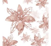 Boao 24 Pieces Christmas Glitter Artificial Poinsettia Flowers Christmas Flowers Decorations Wedding Xmas Tree New Year Ornaments (Rose Gold)