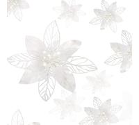 Boao 24 Pieces Christmas Glitter Artificial Poinsettia Flowers Christmas Flowers Decorations Wedding Xmas Tree New Year Ornaments (White)