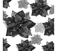 Boao 24 Pieces Christmas Glitter Poinsettia Flowers Artificial Xmas Flowers Wedding Christmas Tree New Year Ornaments (Black)