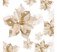 Boao 24 Pieces Christmas Glitter Poinsettia Flowers Artificial Xmas Flowers Wedding Christmas Tree New Year Ornaments (Gold)