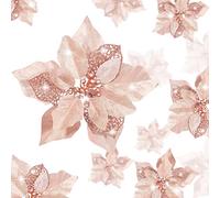 Boao 24 Pieces Christmas Glitter Poinsettia Flowers Glitter Artificial Xmas Flowers Wedding Christmas Tree New Year Ornaments (Rose Gold)