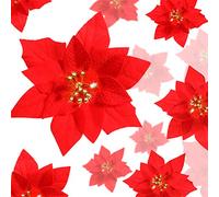 Boao 24 Pieces Christmas Red Poinsettia Flowers Christmas Artificial Flowers Wedding Xmas Tree New Year Ornaments