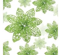 Boao 24 Pieces Glitter Poinsettia Christmas Tree Ornament Christmas Flowers Decor Ornament, 3/4/6 Inches (Green)
