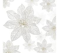 Boao 24 Pieces Glitter Poinsettia Christmas Tree Ornament Christmas Flowers Decor Ornament, 3/4/6 Inches (White)