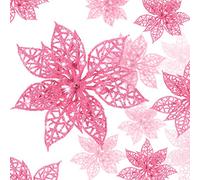 Boao 24 Pieces Glitter Poinsettia Christmas Tree Ornament Christmas Flowers Decor Ornament, 3/4/6 Inches (Pink)