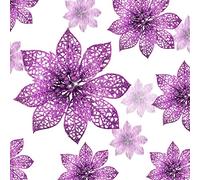 Boao 24 Pieces Glitter Poinsettias Christmas Tree Ornament Christmas Flower Decoration Ornament, 3/4/6 Inches (Purple)