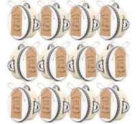 Boao 24 Sets 4 Inch Wedding Tambourines for Adults Wooden Hand Held Drumetal Jingles with Tags Rope Percussion Gift Musical Instrument for Church Wedding Party Favor