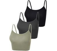 BOAO 3 Pcs Crop Camisole Top Spaghetti Strap Tank Sleeveless Crop Tank Top for Women, Black, Deep Grey, Green, XL