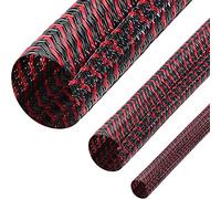 Boao 3 Pieces Cord Protector Wire Loom Tubing Cable Sleeve Split Sleeving for USB Charger Cable Cord Cover Audio Video Cable (Black with Red,1/2 Inch, 1/4 Inch, 3/4 Inch)