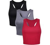 Boao 3 Pieces Women's Cotton Basic Sleeveless Racerback Crop Tank Top Sports Crop Top for Daily Wearing (Black, Dark Grey, Red, S)