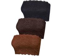 Boao 3 Pieces Women's Floral Lace Tube Top Bandeau Strapless Bras Seamless Stretchy Chest Wrap, Black,Dark Brown, Caramel, XXL