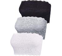 Boao 3 Pieces Women's Floral Lace Tube Top Bra Bandeau Strapless Bras Seamless Stretchy Chest Wrap (Color Set 3, L Size)