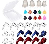 Boao 34-Piece Guitar Accessory Kit: 18 Finger Picks, 12 Guitar Picks, 4 Finger Protectors, Clear Storage Box - Compatible with Guitar, Banjo, Resonator - Silicone, Plastic, Stainless Steel