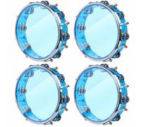 Boao 4 Pack 10 Inch Tambourine Adjustable Tone Tambourines for Adults Percussion Musical Instrument Hand Drum Plastic Pandeiro Tambourine with Double Row Metal Jingles Adult, Church, Party(Blue)